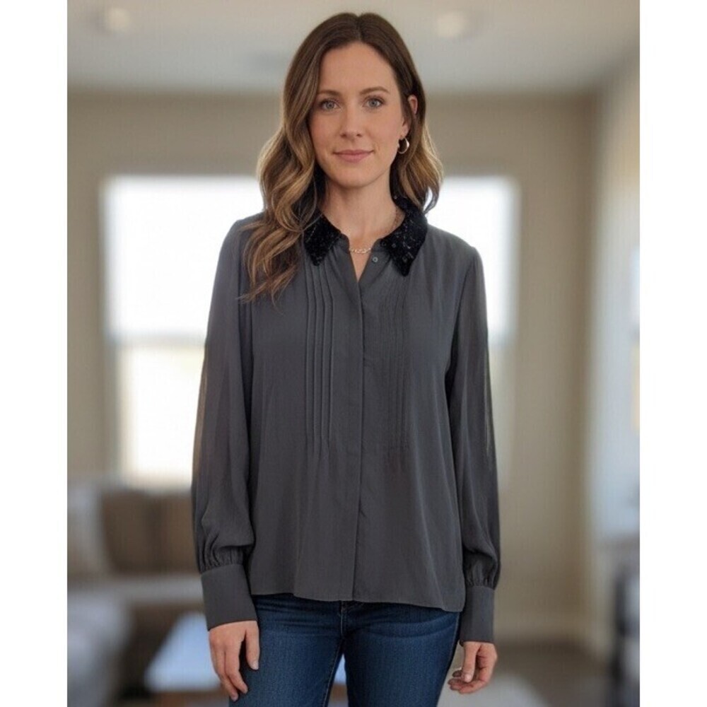 NWT DOROTHEE SCHUMACHER Sheer Dreams Ruffle Silk Georgette Blouse Lace (108)